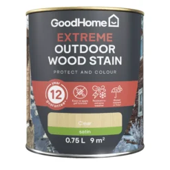 GoodHome Extreme Outdoor Clear Satin Quick Dry Wood Stain, 750ml 7 GoodHome Extreme Outdoor Clear Satin Quick Dry Wood Stain, 750ml -Trade Point Sale goodhome extreme outdoor clear satin quick dry wood stain 750ml5059340297514 02c