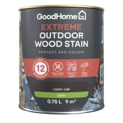 GoodHome Extreme Outdoor Rustic Oak Satin Quick Dry Wood Stain, 750ml -Trade Point Sale goodhome extreme outdoor rustic oak satin quick dry wood stain 750ml5059340297507 02c