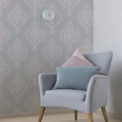 GoodHome Horsely Grey Damask Mica Effect Textured Wallpaper -Trade Point Sale goodhome horsely grey damask mica effect textured wallpaper5059340410470 01i