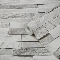 GoodHome Jori Grey & White Brick Textured Wallpaper