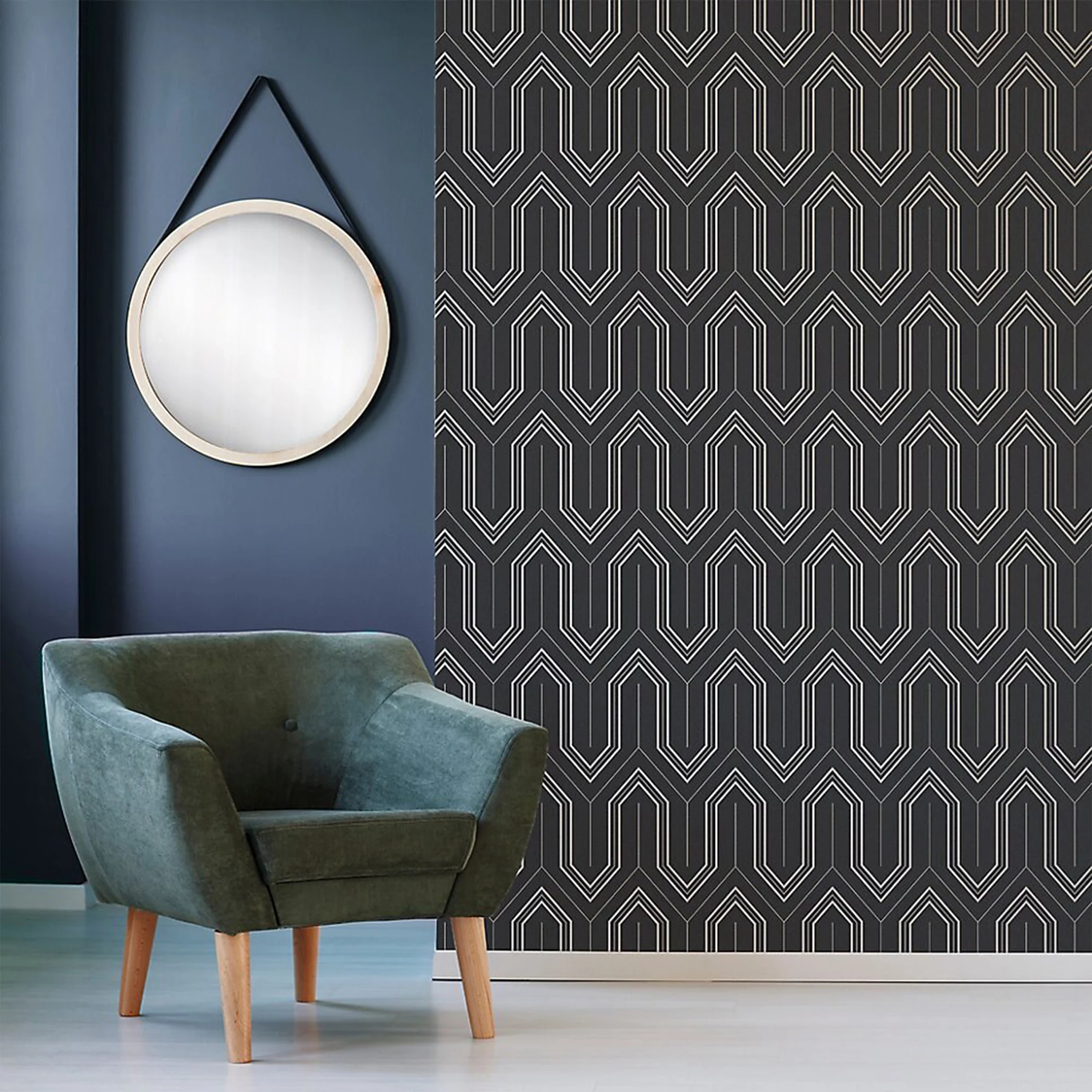 GoodHome Lisle Charcoal Geometric Metallic Effect Textured Wallpaper 6 GoodHome Lisle Charcoal Geometric Metallic Effect Textured Wallpaper - Image 4