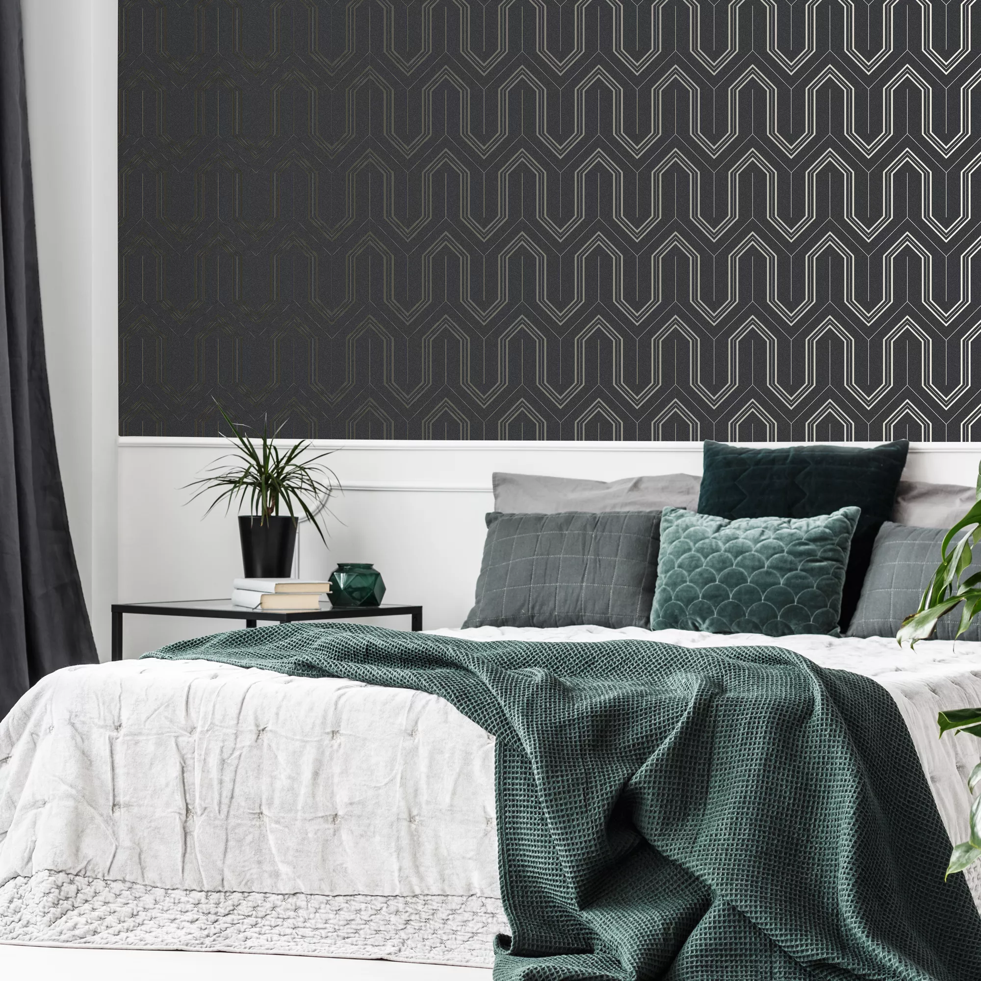 GoodHome Lisle Charcoal Geometric Metallic Effect Textured Wallpaper 7 GoodHome Lisle Charcoal Geometric Metallic Effect Textured Wallpaper - Image 5