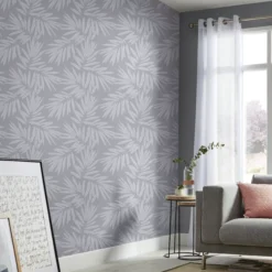 GoodHome Loroco Grey Leaves Silver Effect Textured Wallpaper -Trade Point Sale goodhome loroco grey leaves silver effect textured wallpaper3663602561118 02i bq