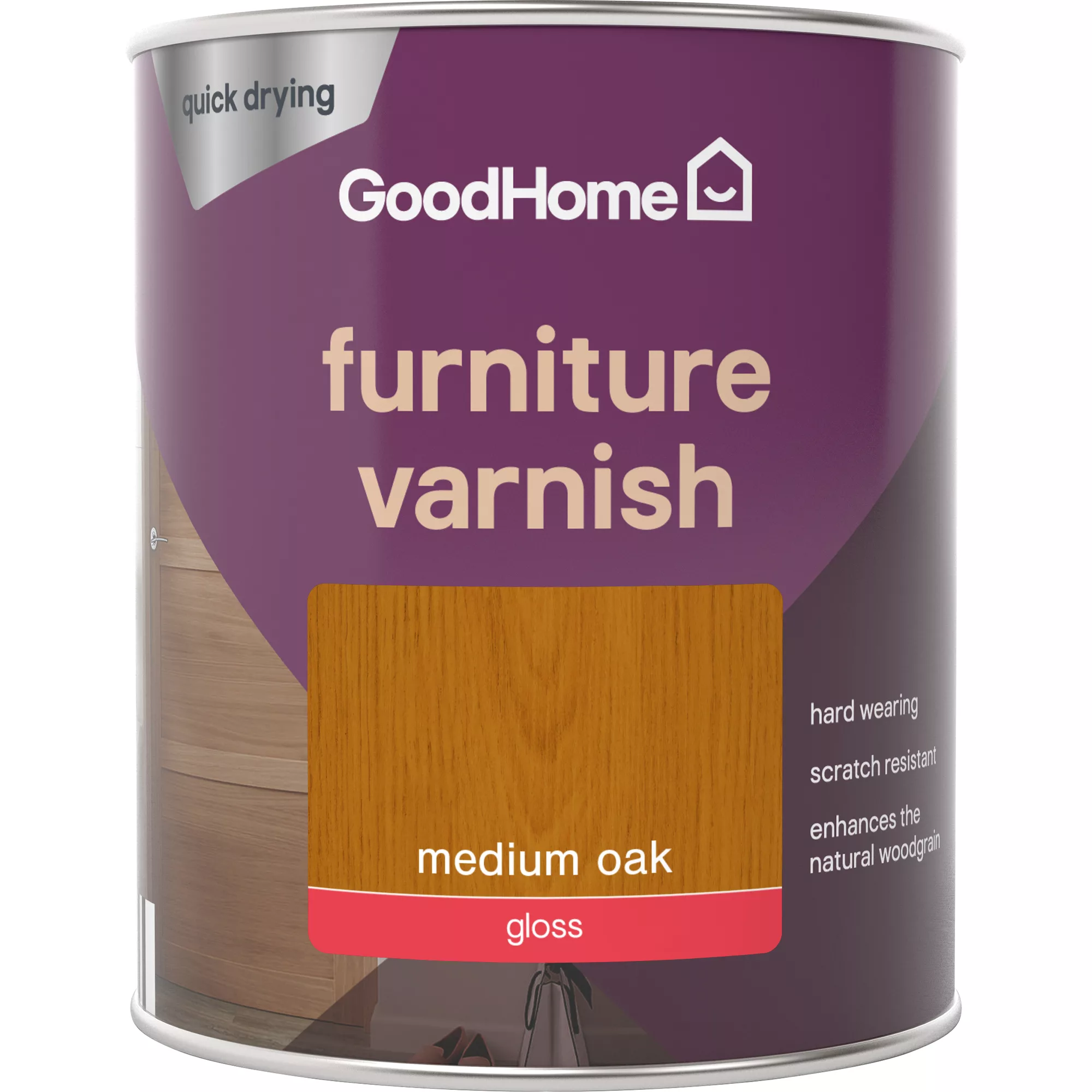 GoodHome Medium Oak Gloss Multi-surface Furniture Wood Varnish, 750ml 4 GoodHome Medium Oak Gloss Multi-surface Furniture Wood Varnish, 750ml - Image 2