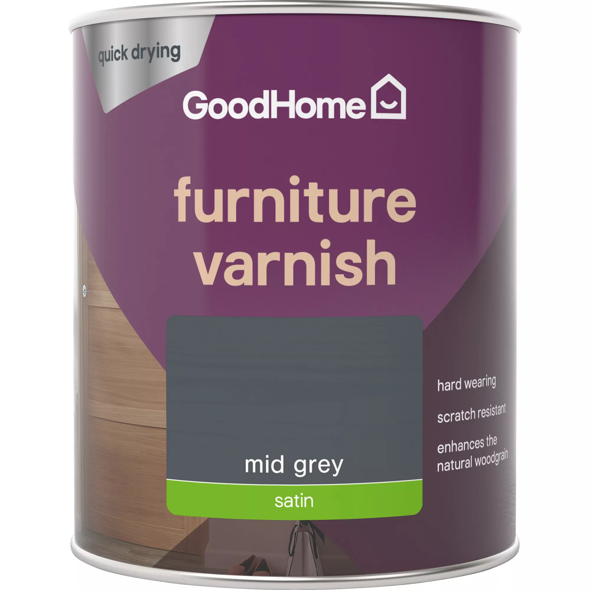 GoodHome Mid Grey Satin Multi-surface Furniture Wood Varnish, 750ml 4 GoodHome Mid Grey Satin Multi-surface Furniture Wood Varnish, 750ml - Image 2