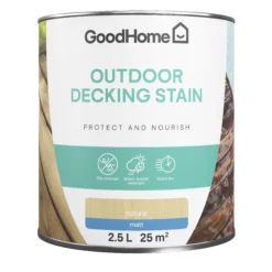 GoodHome Natural Matt Quick Dry Decking Wood Stain, 2.5L -Trade Point Sale goodhome natural matt quick dry decking wood stain 2 5l5059340297149 02c