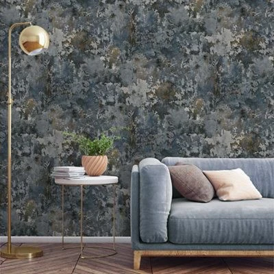 GoodHome Nivosa Navy Concrete Effect Textured Wallpaper 5 GoodHome Nivosa Navy Concrete Effect Textured Wallpaper - Image 3