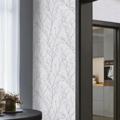 GoodHome Obetia Grey Tree Silver Effect Smooth Wallpaper -Trade Point Sale goodhome obetia grey tree silver effect smooth wallpaper3663602562443 01i bq