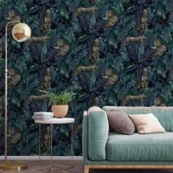 GoodHome Onax Teal Jungle Fabric Effect Textured Wallpaper -Trade Point Sale goodhome onax teal jungle fabric effect textured wallpaper5059340409917 01i