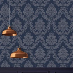 GoodHome Ornata Midnight Blue Damask Textured Wallpaper -Trade Point Sale goodhome ornata midnight blue damask textured wallpaper3663602560210 01i bq