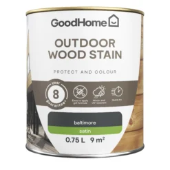 GoodHome Outdoor Baltimore Satin Quick Dry Wood Stain, 750ml -Trade Point Sale goodhome outdoor baltimore satin quick dry wood stain 750ml5059340297439 02c