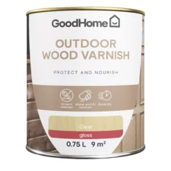 GoodHome Outdoor Clear Gloss Varnish, 750ml 7 GoodHome Outdoor Clear Gloss Varnish, 750ml -Trade Point Sale goodhome outdoor clear gloss varnish 750ml5059340297590 02c