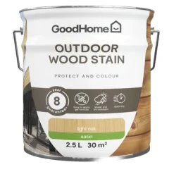 GoodHome Outdoor Light Oak Satin Quick Dry Wood Stain, 2.5L -Trade Point Sale goodhome outdoor light oak satin quick dry wood stain 2 5l5059340297453 02c