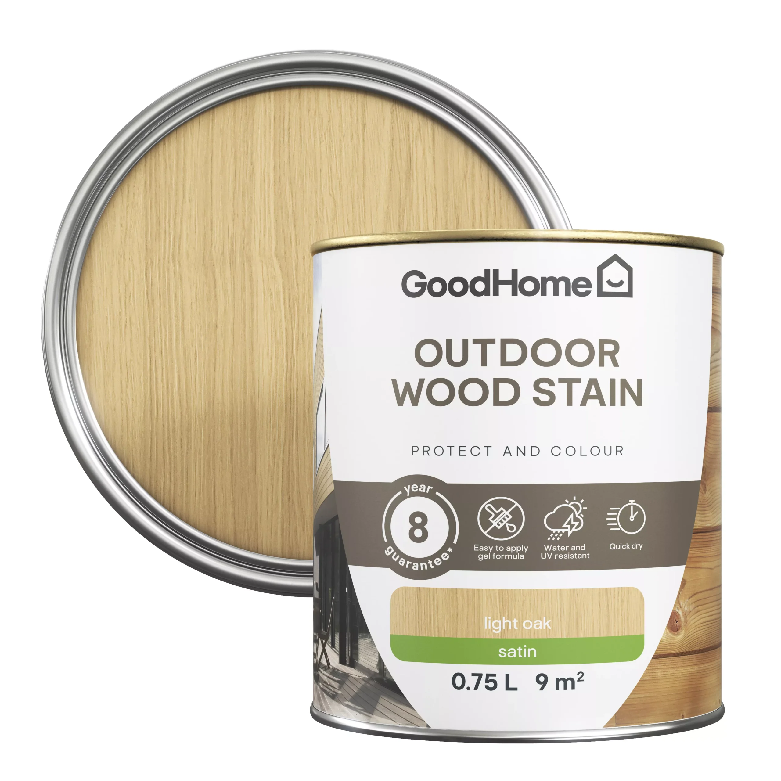 GoodHome Outdoor Light Oak Satin Quick Dry Wood Stain, 750ml 3 GoodHome Outdoor Light Oak Satin Quick Dry Wood Stain, 750ml
