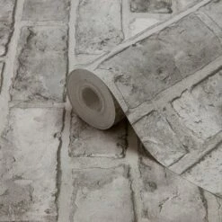 GoodHome Pernay Grey Brick Glitter Effect Textured Wallpaper