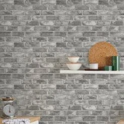 GoodHome Pernay Grey Brick Glitter Effect Textured Wallpaper -Trade Point Sale goodhome pernay grey brick glitter effect textured wallpaper3663602559672 03i