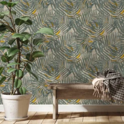 GoodHome Perod Beige & Teal Palm Leaves Textured Wallpaper -Trade Point Sale goodhome perod beige teal palm leaves textured wallpaper5059340410005 01i