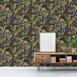 GoodHome Platin Lime & Navy Botanical Garden Textured Wallpaper -Trade Point Sale goodhome platin lime navy botanical garden textured wallpaper5059340410043 01i