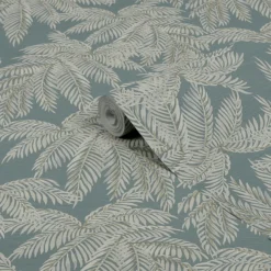GoodHome Pyroo Sage Palm Trees Textured Wallpaper -Trade Point Sale goodhome pyroo sage palm trees textured wallpaper5059340410104 36c