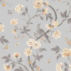 GoodHome Sandridge Grey & Yellow Floral Metallic Effect Smooth Wallpaper -Trade Point Sale goodhome sandridge grey yellow floral metallic effect smooth wallpaper5059340433455 02c
