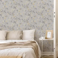 GoodHome Sandridge Grey & Yellow Floral Metallic Effect Smooth Wallpaper -Trade Point Sale goodhome sandridge grey yellow floral metallic effect smooth wallpaper5059340433455 21i