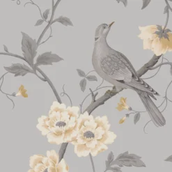 GoodHome Sandridge Grey & Yellow Floral Metallic Effect Smooth Wallpaper -Trade Point Sale goodhome sandridge grey yellow floral metallic effect smooth wallpaper5059340433455 37c