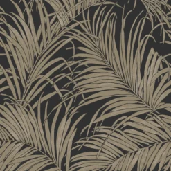 GoodHome Sardon Black & White Metallic Effect Palm Leaves Textured Wallpaper