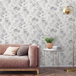 GoodHome Stanmer Beige Floral Mica Effect Textured Wallpaper -Trade Point Sale goodhome stanmer beige floral mica effect textured wallpaper5059340410203 02i