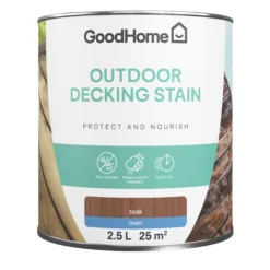 GoodHome Teak Matt Quick Dry Decking Wood Stain, 2.5L -Trade Point Sale goodhome teak matt quick dry decking wood stain 2 5l5059340297163 02c