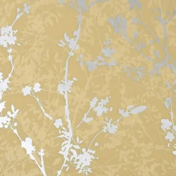 GoodHome Wavendon Yellow Sprig Silver Effect Textured Wallpaper -Trade Point Sale goodhome wavendon yellow sprig silver effect textured wallpaper5059340410456 37c
