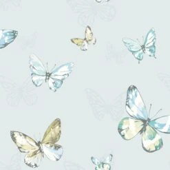 Holden Décor K2 Blue & Teal Glitter Effect Butterfly Smooth Wallpaper