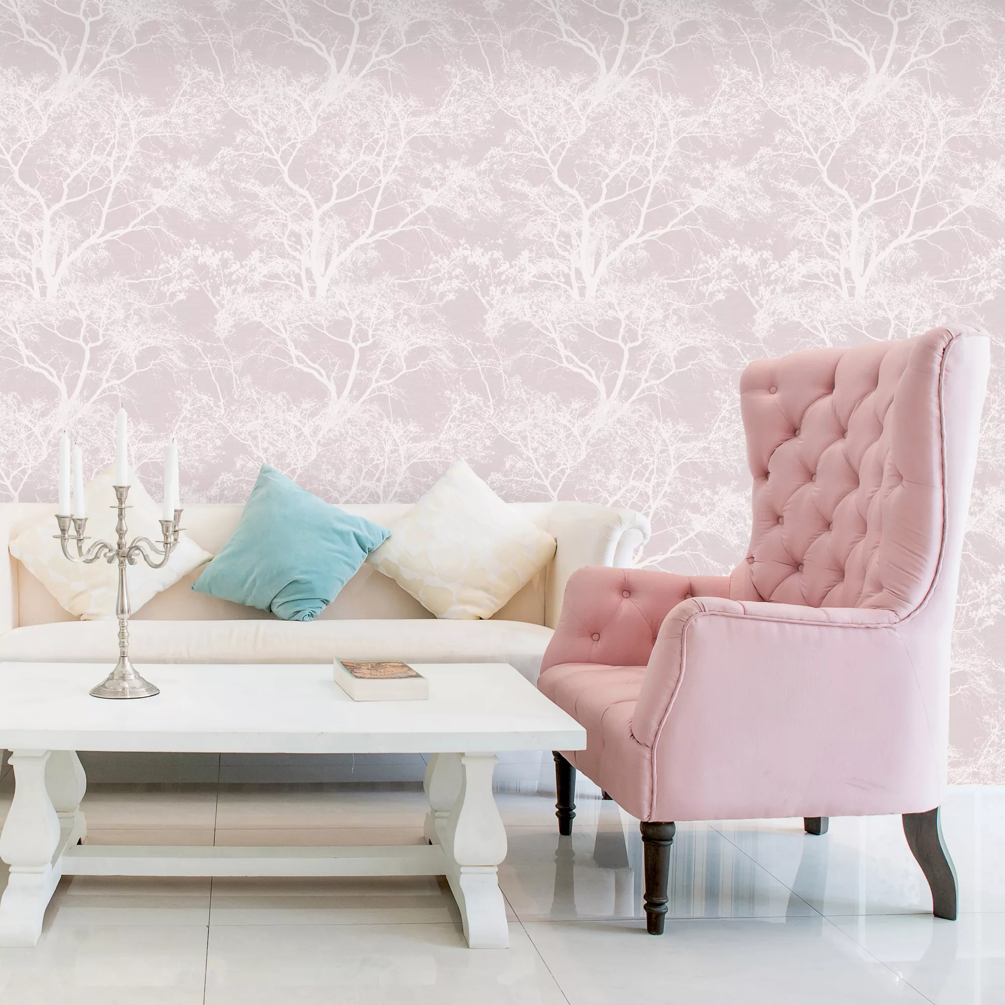 Holden Décor Statement Whispering Pink Tree Glitter Effect Textured Wallpaper 6 Holden Décor Statement Whispering Pink Tree Glitter Effect Textured Wallpaper - Image 4