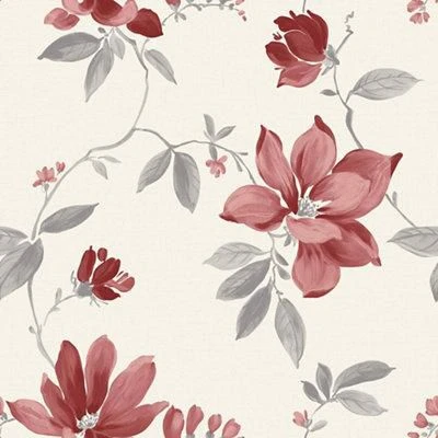 Ideco Home Magnolia Cream & Red Floral Smooth Wallpaper 3 Ideco Home Magnolia Cream & Red Floral Smooth Wallpaper