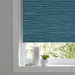 Kitchen & Bathroom Blinds Corded Stripe Print Navy Blackout Roller Blind (W)180cm (L)180cm