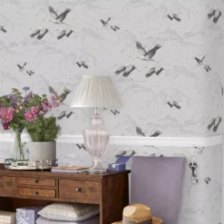 Laura Ashley Animalia Bird Silver Effect Smooth Wallpaper -Trade Point Sale laura ashley animalia bird silver effect smooth wallpaper5011583468267 21i bq