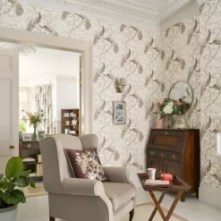 Laura Ashley Belvedere Soft Truffle Peacock Smooth Wallpaper -Trade Point Sale laura ashley belvedere soft truffle peacock smooth wallpaper5011583468410 20i bq