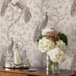 Laura Ashley Belvedere Soft Truffle Peacock Smooth Wallpaper -Trade Point Sale laura ashley belvedere soft truffle peacock smooth wallpaper5011583468410 21i bq