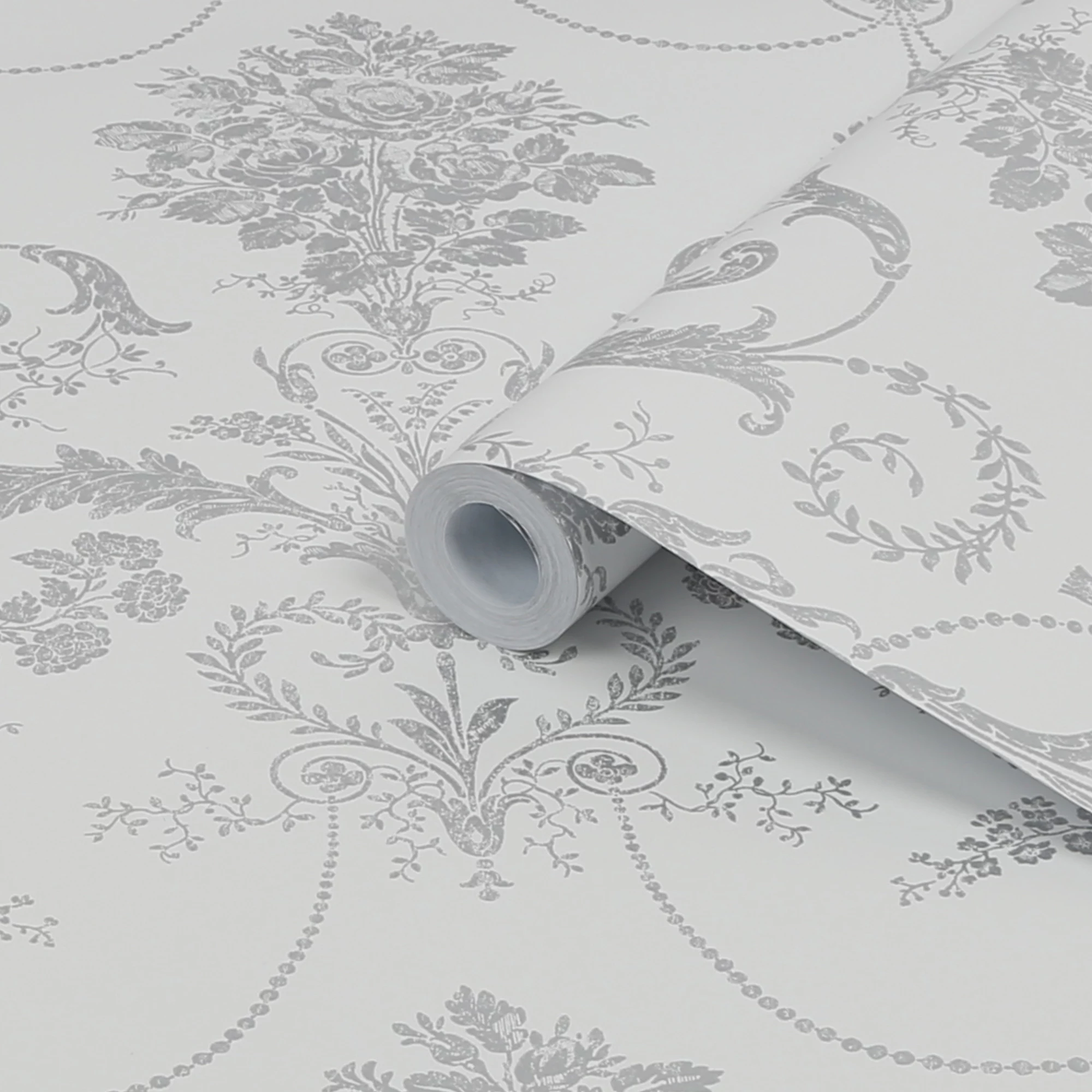Laura Ashley Josette Damask Silver Effect Smooth Wallpaper 4 Laura Ashley Josette Damask Silver Effect Smooth Wallpaper - Image 2
