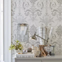 Laura Ashley Josette Dove Grey & White Damask Smooth Wallpaper -Trade Point Sale laura ashley josette dove grey white damask smooth wallpaper5011583467994 20i bq