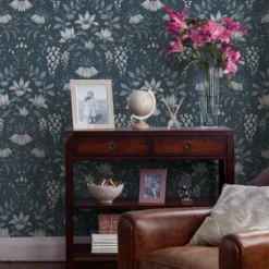 Laura Ashley Parterre Dark Seaspray Damask Smooth Wallpaper -Trade Point Sale laura ashley parterre dark seaspray damask smooth wallpaper5011583468564 21i bq