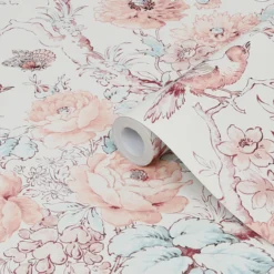 Laura Ashley Romantic Opulence Pink Floral Smooth Wallpaper