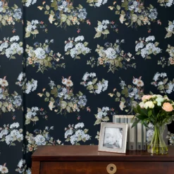 Laura Ashley Rosemore Midnight Seaspray Floral Smooth Wallpaper -Trade Point Sale laura ashley rosemore midnight seaspray floral smooth wallpaper5011583486506 20i bq