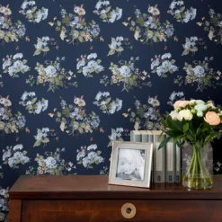 Laura Ashley Rosemore Midnight Seaspray Floral Smooth Wallpaper -Trade Point Sale laura ashley rosemore midnight seaspray floral smooth wallpaper5011583486506 21i bq