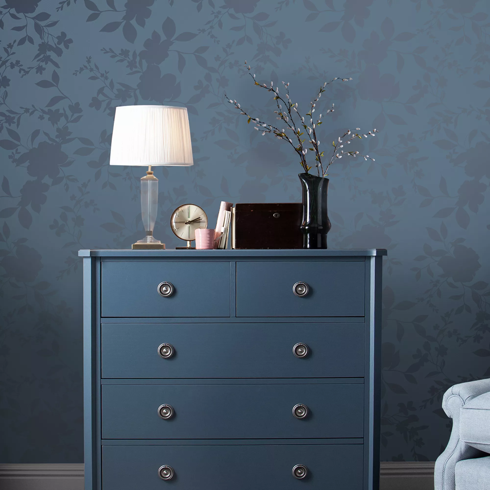Laura Ashley Westbourne Midnight Blue Floral Smooth Wallpaper 7 Laura Ashley Westbourne Midnight Blue Floral Smooth Wallpaper - Image 5