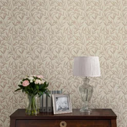 Laura Ashley Willow Neutral Leaf Smooth Wallpaper -Trade Point Sale laura ashley willow neutral leaf smooth wallpaper5011583467390 20i bq