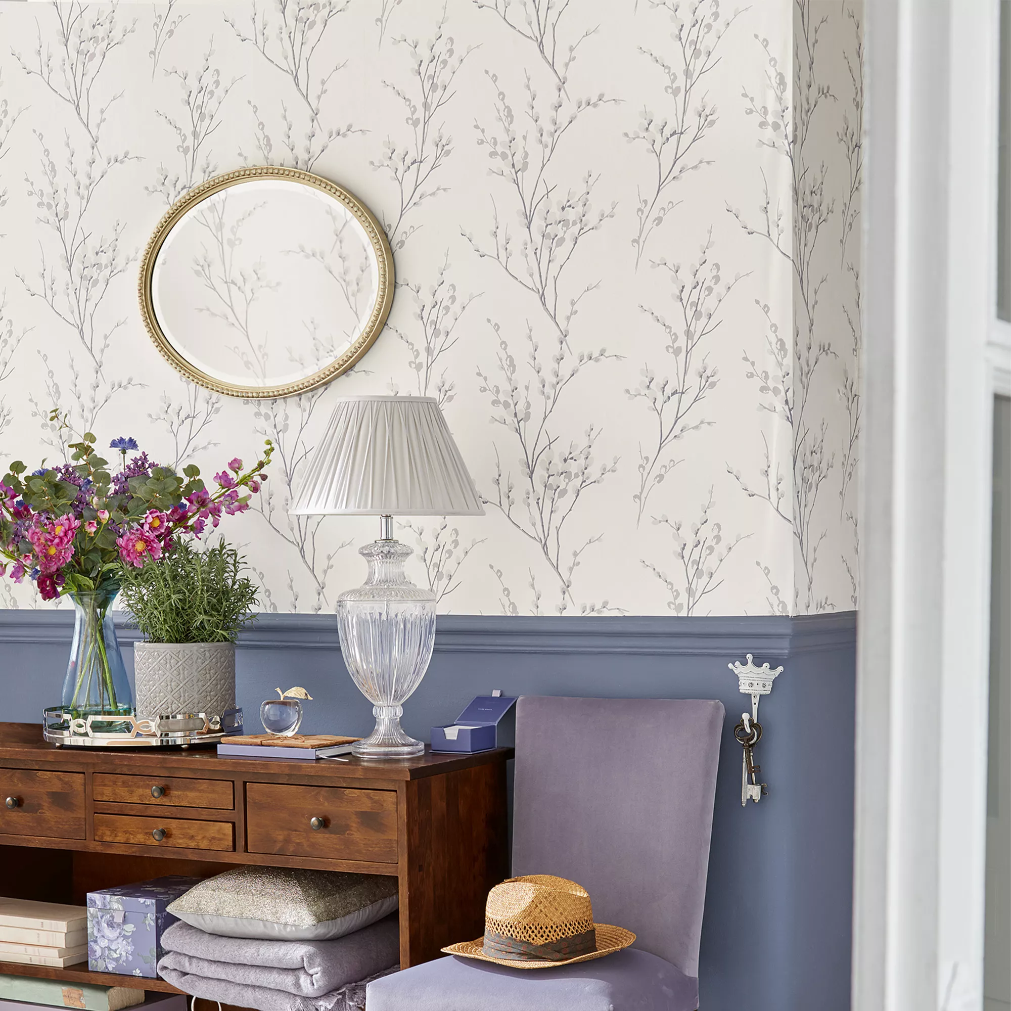 Laura Ashley Willow Off White & Steel Floral Smooth Wallpaper 6 Laura Ashley Willow Off White & Steel Floral Smooth Wallpaper - Image 4