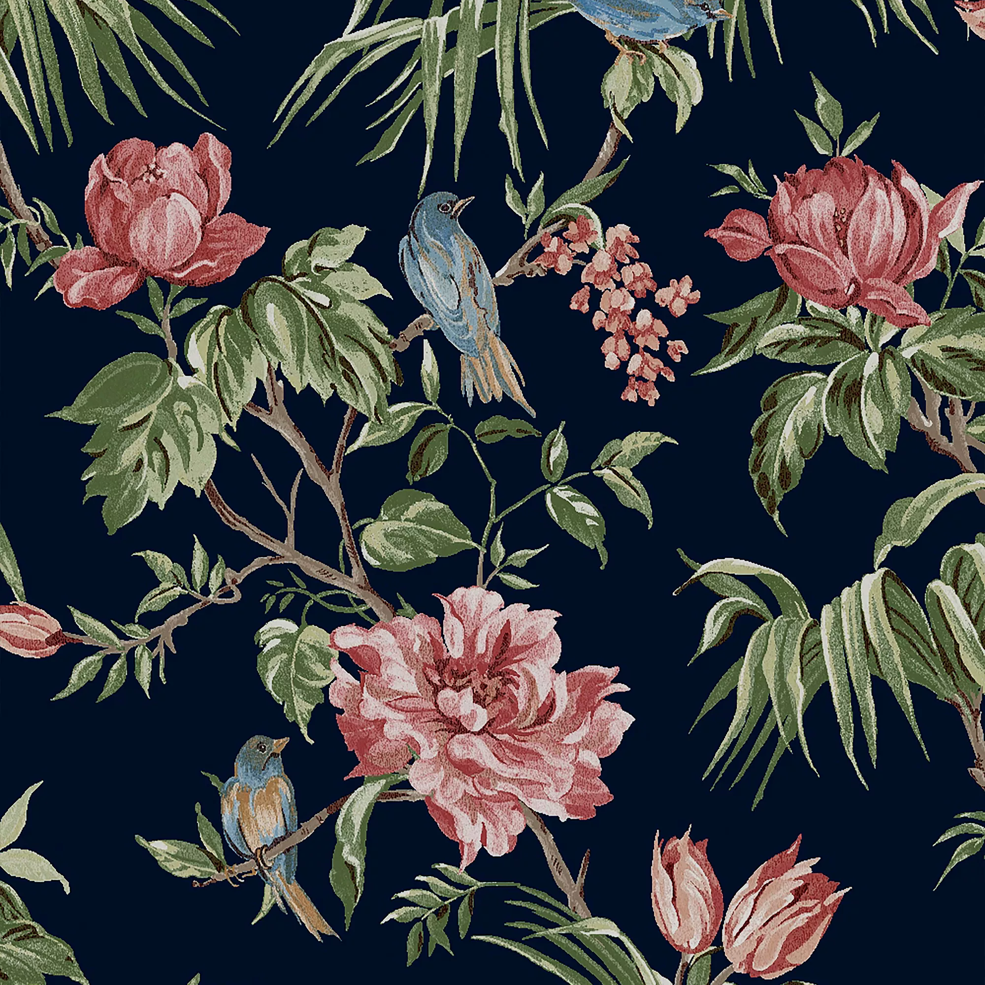 Next Birds & Blooms Navy Floral Smooth Wallpaper 4 Next Birds & Blooms Navy Floral Smooth Wallpaper - Image 2
