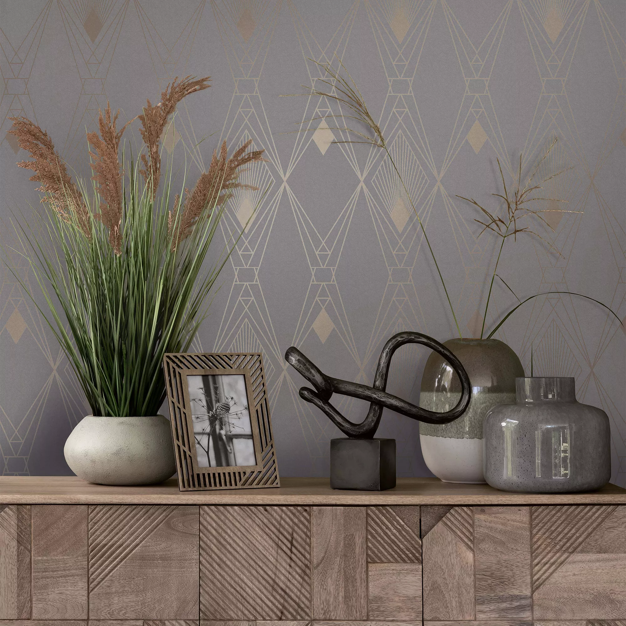 Next Deco Geometric Grey Metallic Effect Smooth Wallpaper 7 Next Deco Geometric Grey Metallic Effect Smooth Wallpaper - Image 5