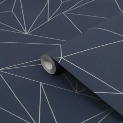 Next Scatter Geo Navy Metallic Effect Smooth Wallpaper
