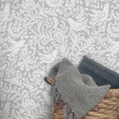 Rasch Grey Birds & Leaves Embossed Wallpaper -Trade Point Sale rasch grey birds leaves embossed wallpaper4000441950229 01i bq